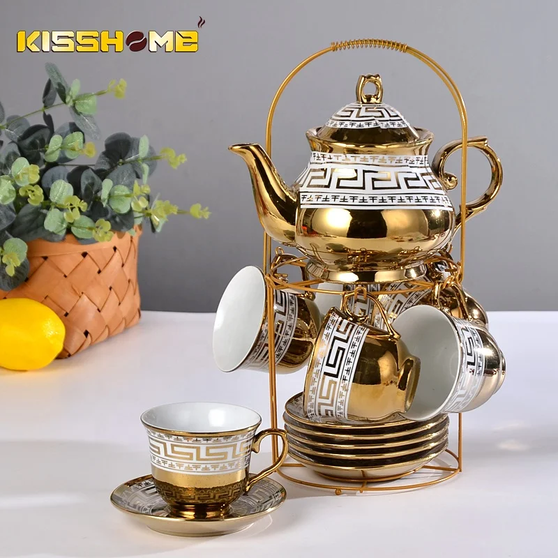 Coffee Tea Sets European Style Luxury Espresso Accessories Ceramic Cafe Cup Colorful Flower 100ML Gold Plated Tea Coffee Set