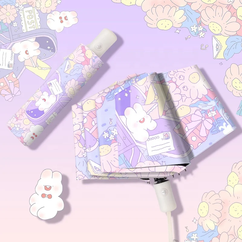 Girl automatic Umbrella cartoon Sunny and Rainy   Windproof 3 Fold Umbrellas Tiny Portable Folding Rain Foldable Umbrellas