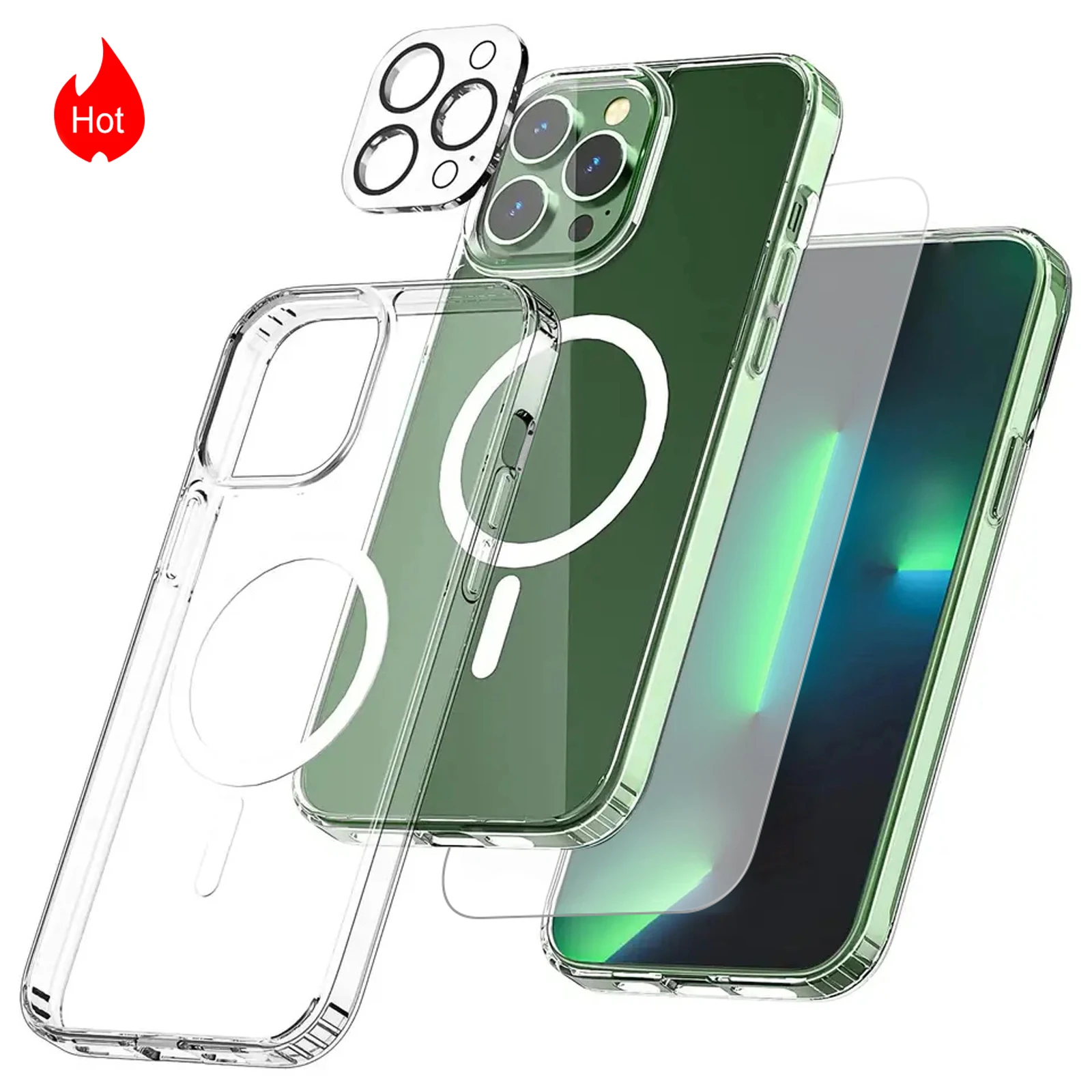 9H 3D 3 In 1  Magnetic Case Tempered Glass Camera Lens Screen Protector For Iphone 14 12 13 Xs 11 6 7 8 15 Xr X Plus Mini