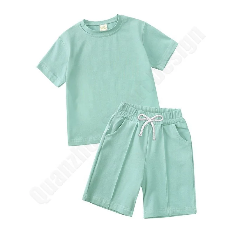 Custom Baby Boys Clothing Sets For 4 To 12 Years Old: 2022 Summer Solid Color Cotton Shorts And T-Shirt Kids Clothing Sets.