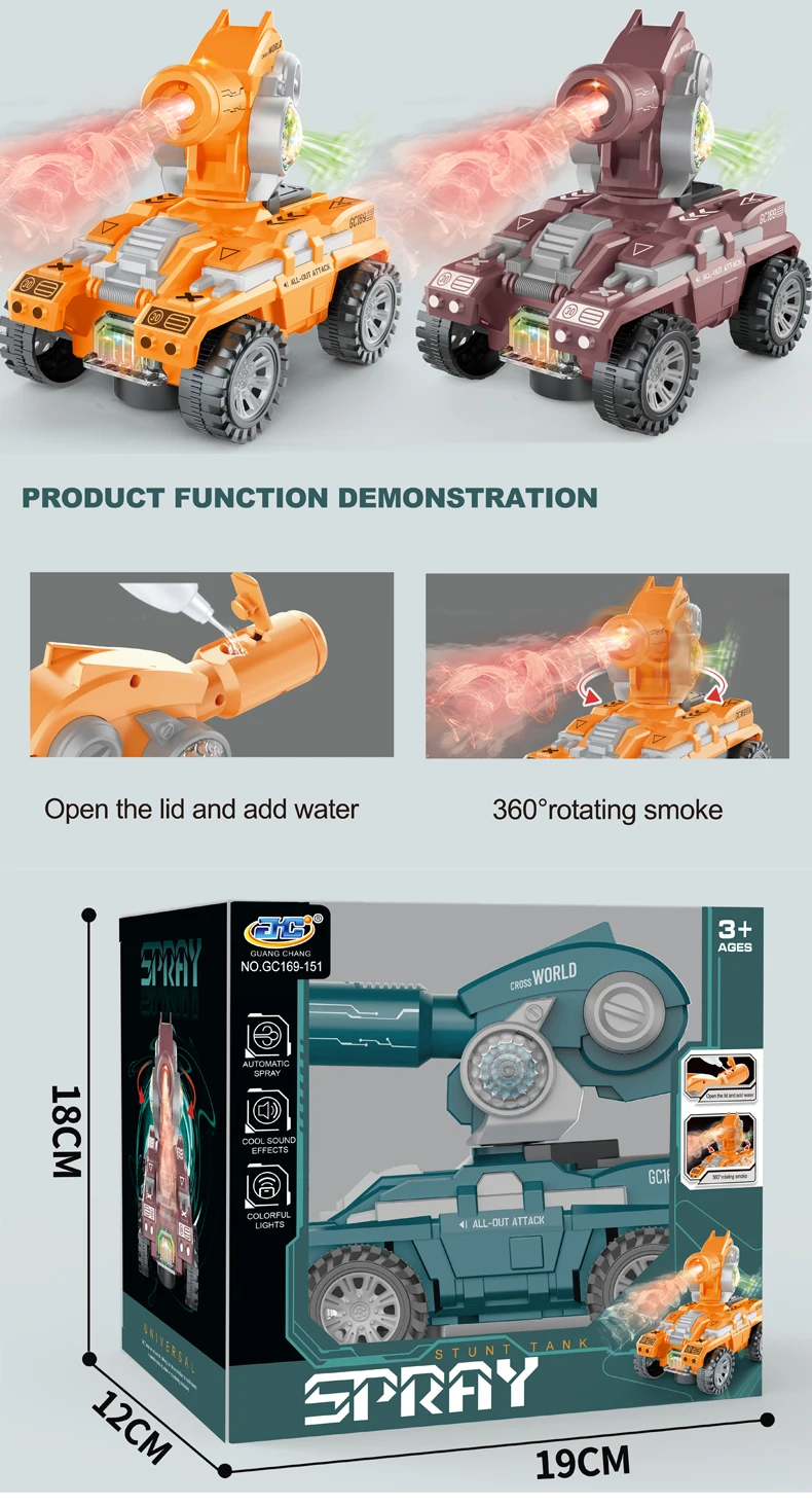 Hot selling spray bullet remote control tank toy cars stunt rc tank