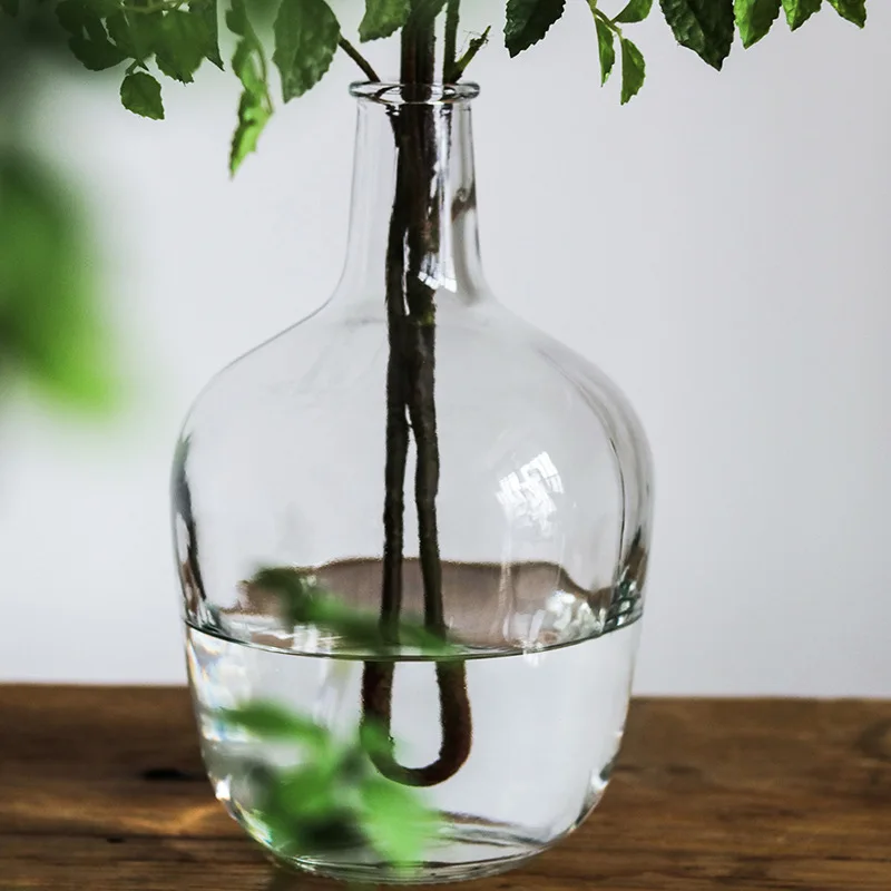Nordic big belly glass vase Minimalist transparent glass vase Home decoration floor hydroponic plant glass ornaments