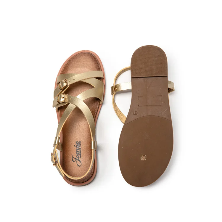 High Quality Fashionable Flat Thick Sole Sandals Casual For Women 2024 Hot Selling Gold Color Cork Clogs Slippers Sandals