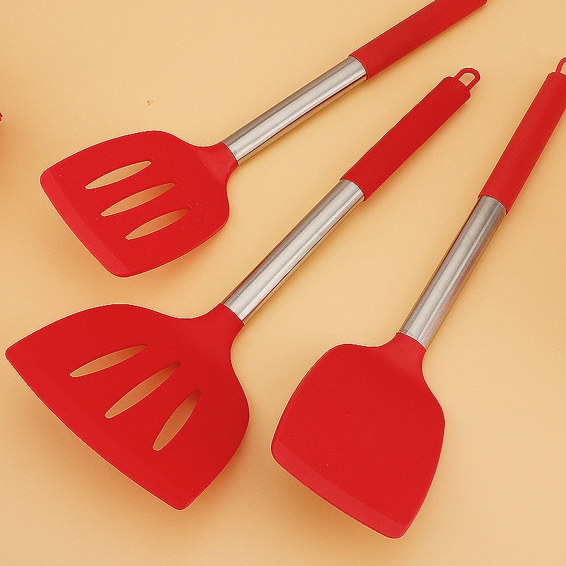 2023 New Kitchen Set With Stainless Steel Handle 14pcs Silicone Kitchen Utensils Set With Plastic Bucket Cooking Utensils