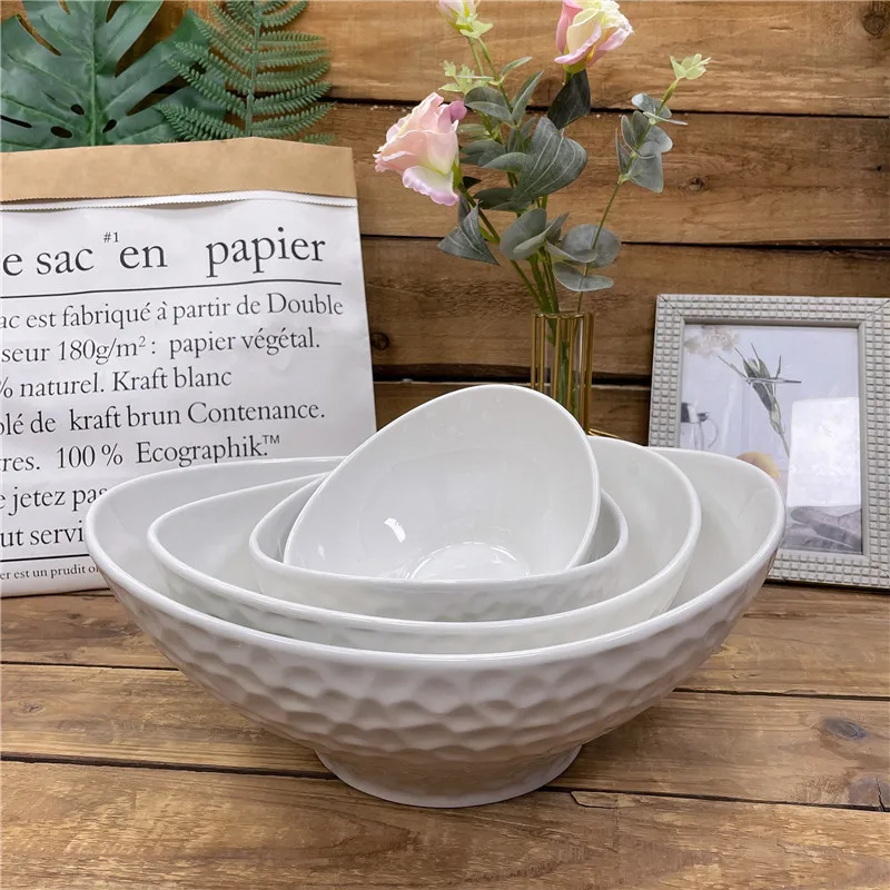 Керамическая миска для супа, Салатница с рельефным дизайном и овальной формой