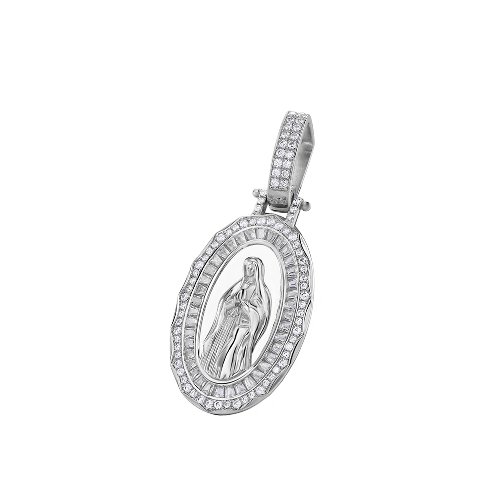 Designer Virgin Mary Necklace Medallion Women Girl Pendant Necklaces Hip Hop Personality Zircon Diamond Religious Jewelry Gift