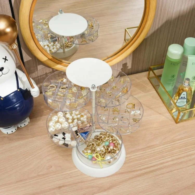 5 Layer Travel Jewelry Case With Lid Mini Jewelry Case for Earrings Ring acrylic 360 Degree Rotating Jewelry Box for Girls
