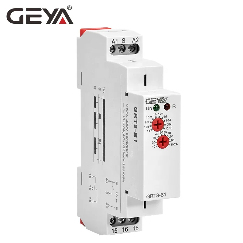 Реле времени задержки GEYA GRT8-B1 AC/DC12V-240V off 16A 1NO1NC диапазон 0 1 с-10