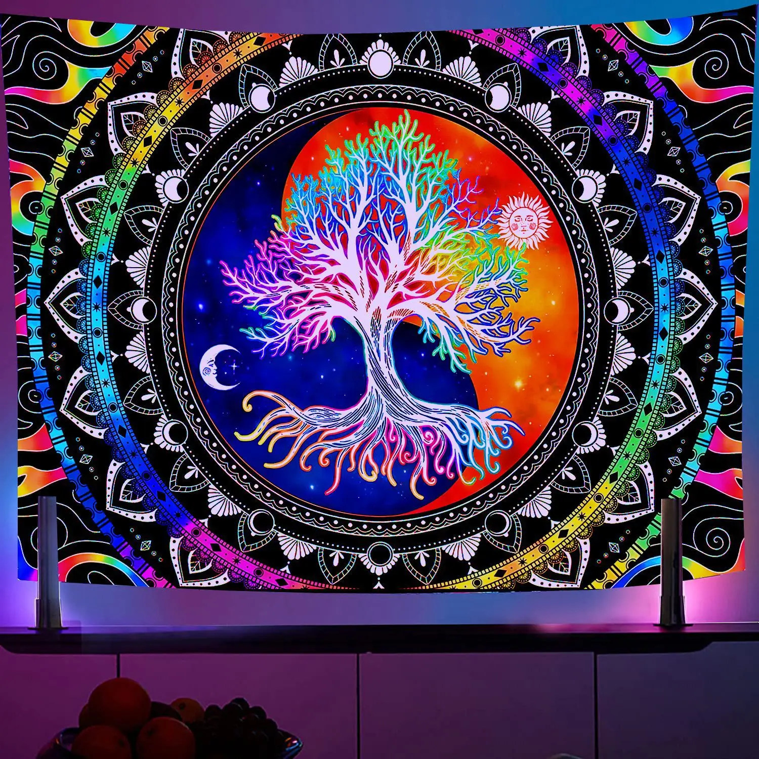 Luxury Home Decor Custom Printed Tapestri UV Light Psychedelic Glowing Trippy Tapestries