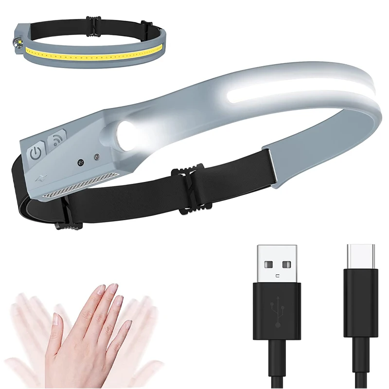 Rechargeable LED & COB Headlight Wide Beam 230 illumination Waterproof Lightweight Silicon HeadLamp for Running Camping Biking