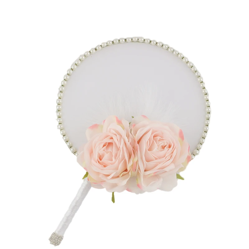 Wedding Crafts Bridesmaids Gift Crystal White Feather Bouquet Floral Hand Fan