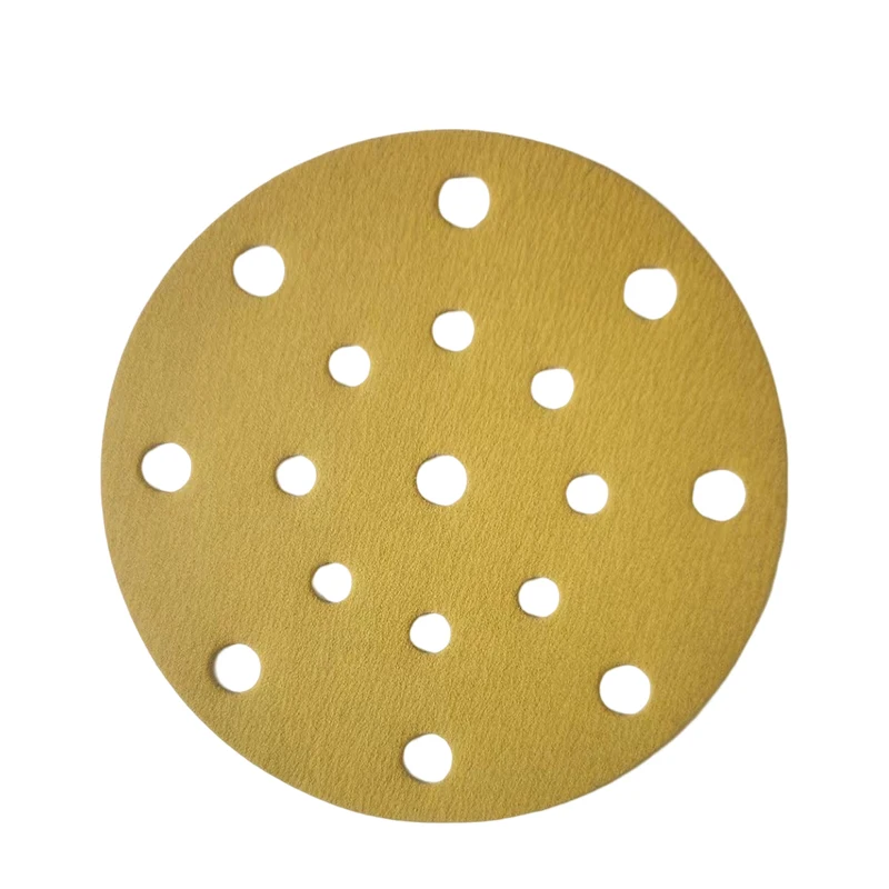 6inch 9holes Yellow sanding disc with holes hook ring gold sanding disc aluminum oxide dry sandpaper disc for automobile