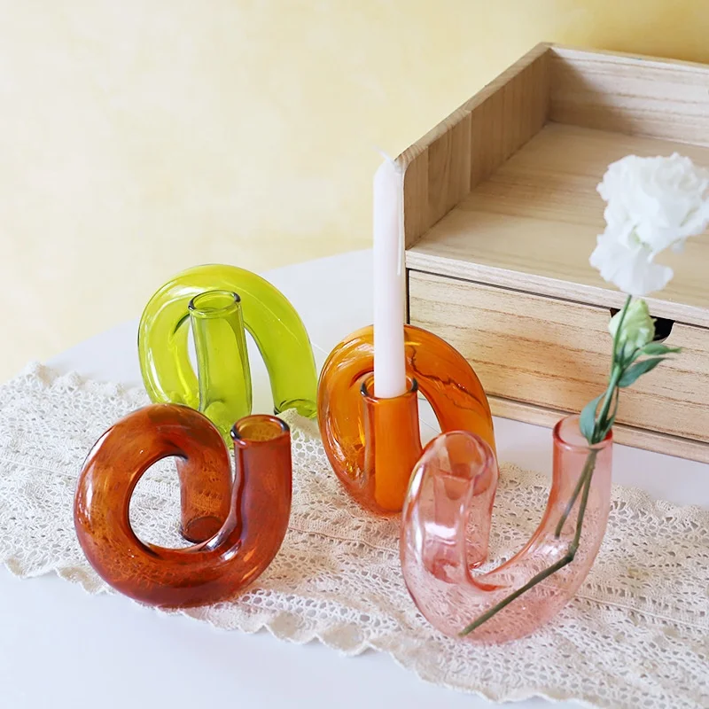 Creative Twisted Glass Vase Hydroponic Bottle Candlestick Flower Pot for Home Decor