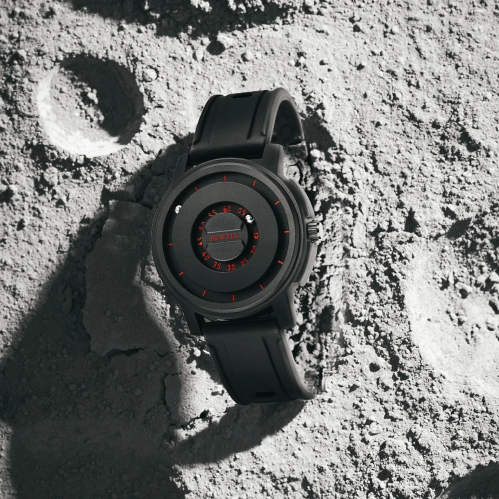 Antique Light Magnetic Movement Watch Full Black Dial 22mm Steel Silicone Band Buckle Clasp  Fashionable ODM Design