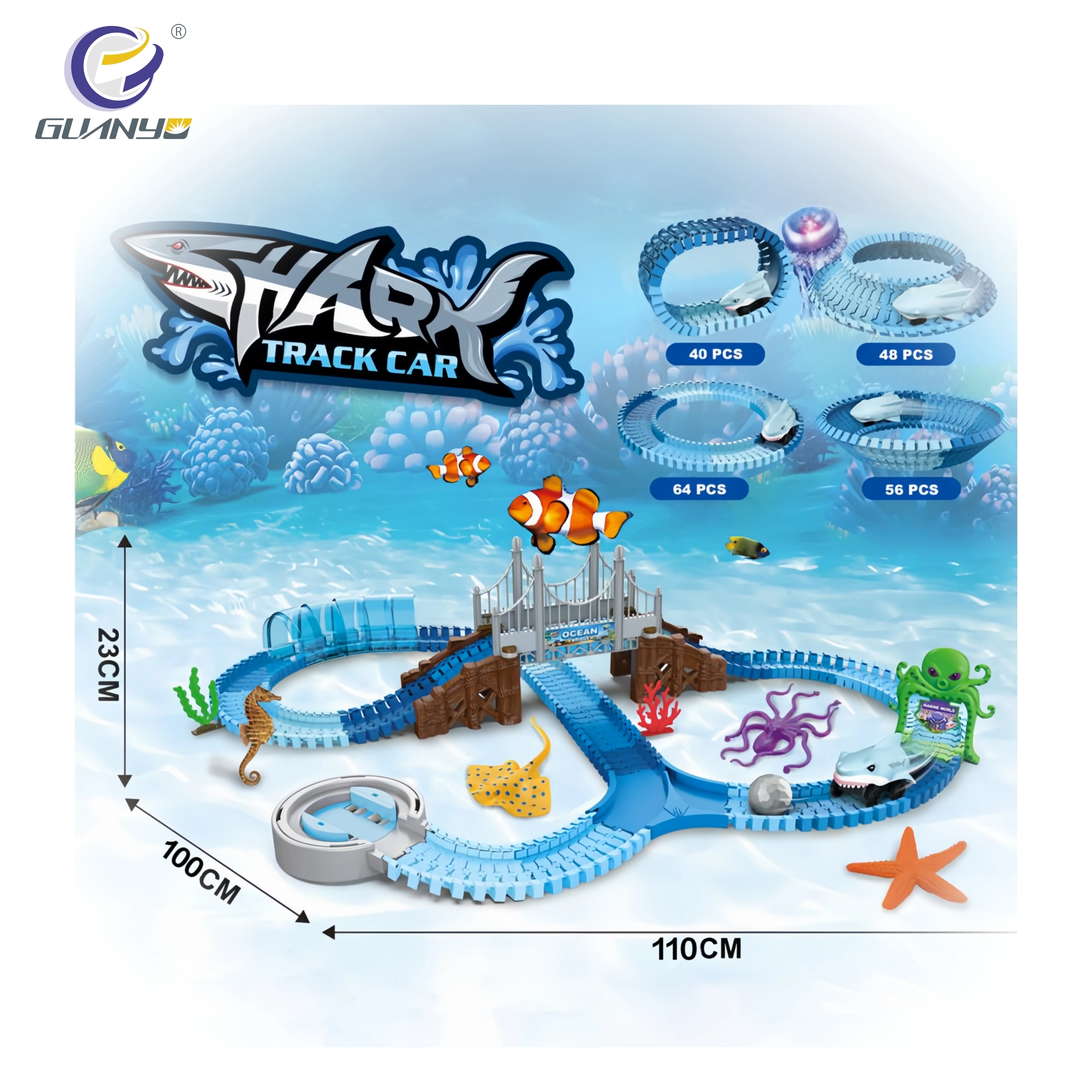 264PCS Shark Rail Car Ocean Toy Trains DIY Racing Railway Electric Car Marine Animal Model Children Toys Great Gift For Kids