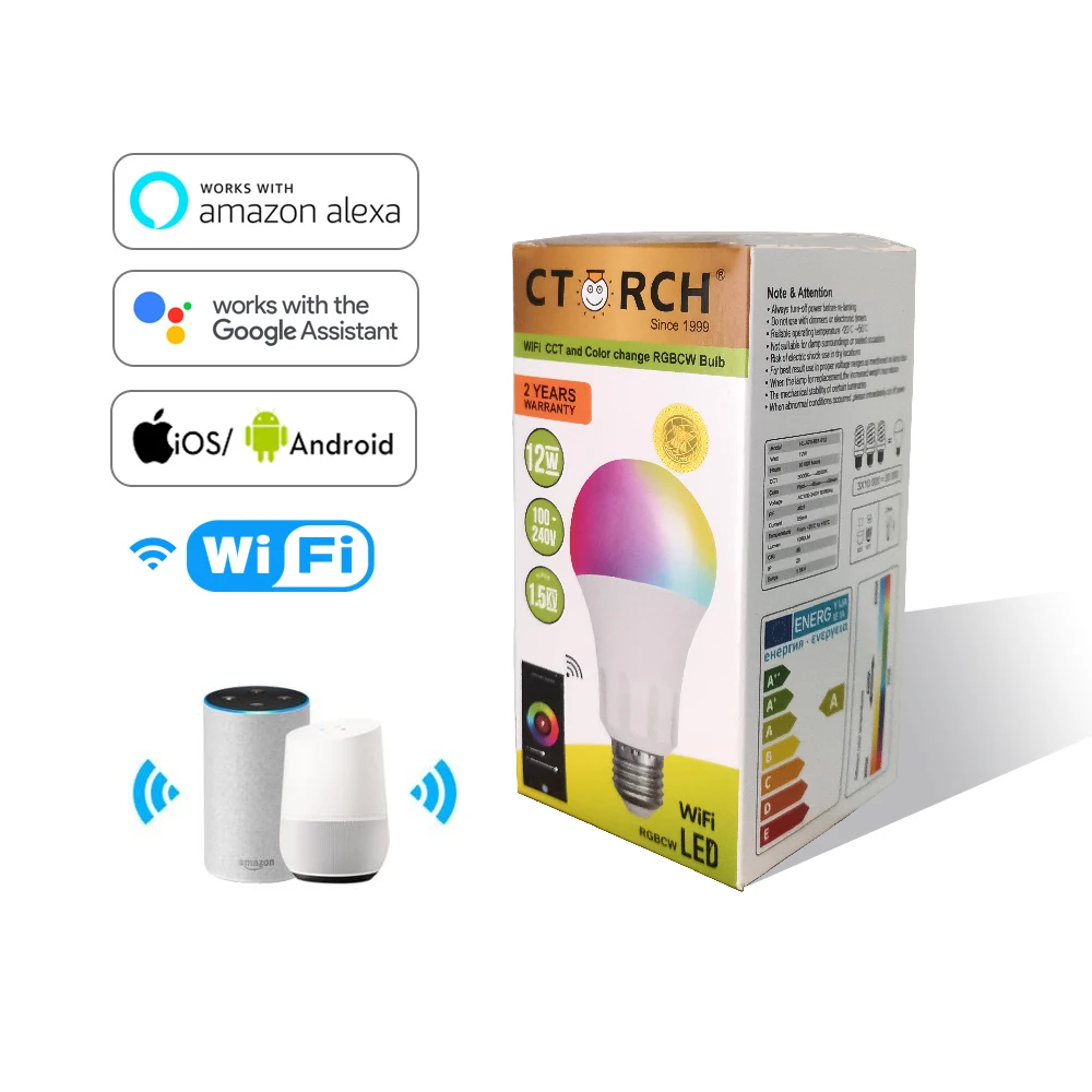 CTORCH 2021 Hot New 12W Led Light Bulbs Rgb Wifi Light Smart Bulb With Alexa Google Assistant
