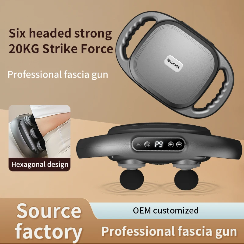 Handheld massager Full Body Exercise Strap Massager Neck Back Deep Tissue Impact 6 Head Massage Gun 6 head Fascia Gun