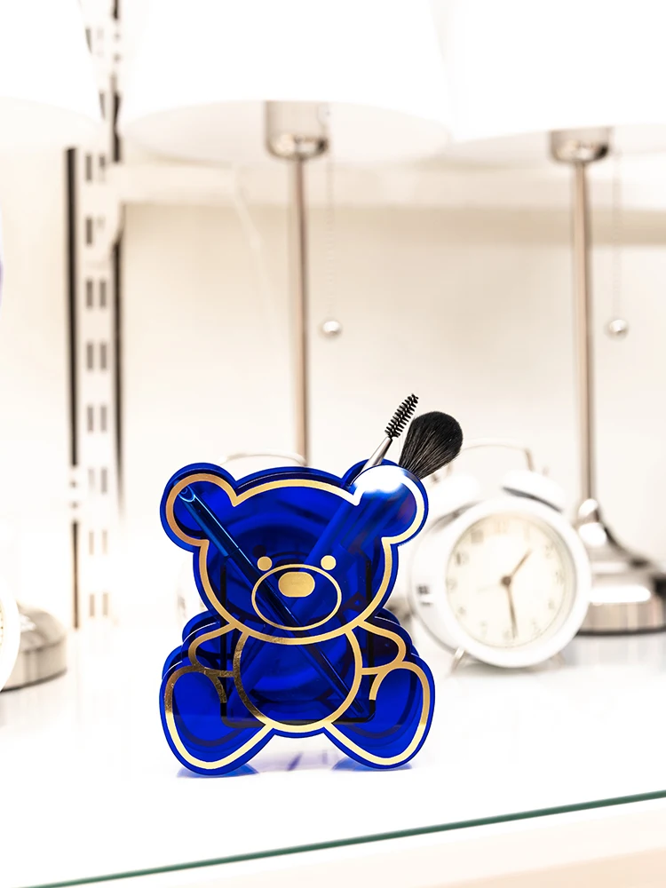 New Design Acrylic Iridescent Office Pen Holder Customized Lucite Shape Logo Pencil Organizer Stand