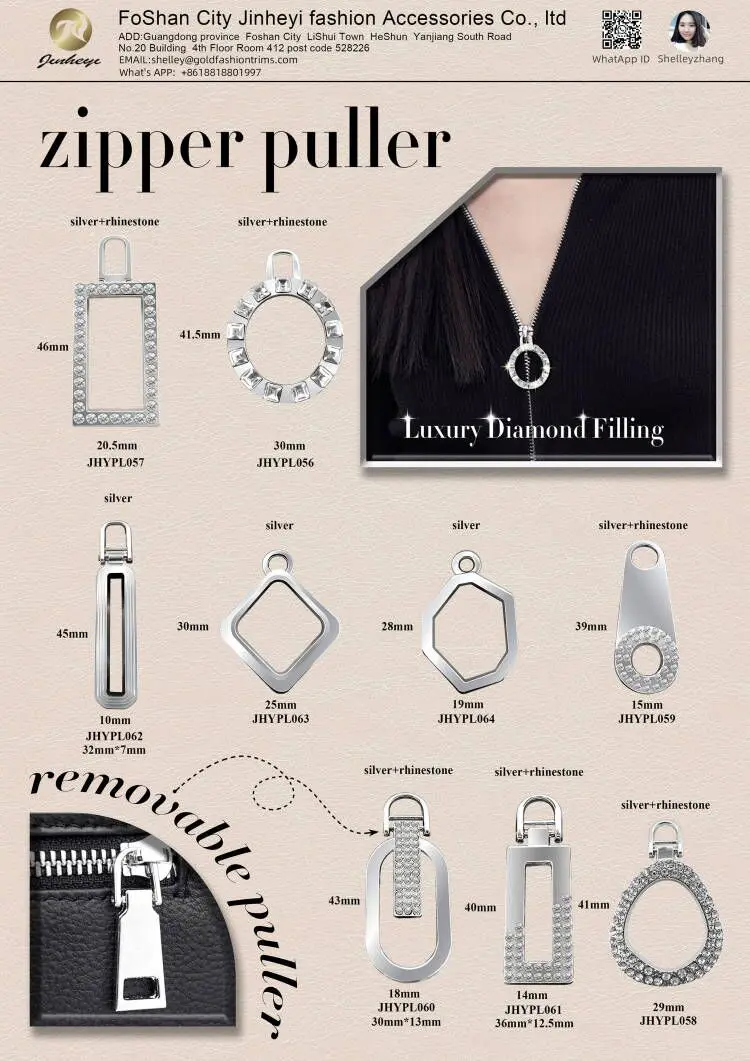 Factory Customized  Metal rhinestone zipper puller Oval Shape With Rhinestone Slider