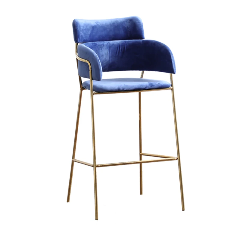 Luxury Nordic Home Furniture Metal Frame Fabric Soft Cushion Luxury High Chair Bar Stool With Back Footrest