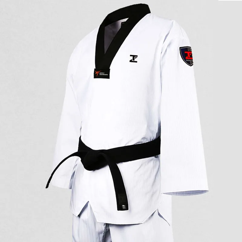 Chinese Manufacturers Taekwondo Equipment Custom Taekwondo white black red v neck Uniform Adults white Martial Arts Wear suits
