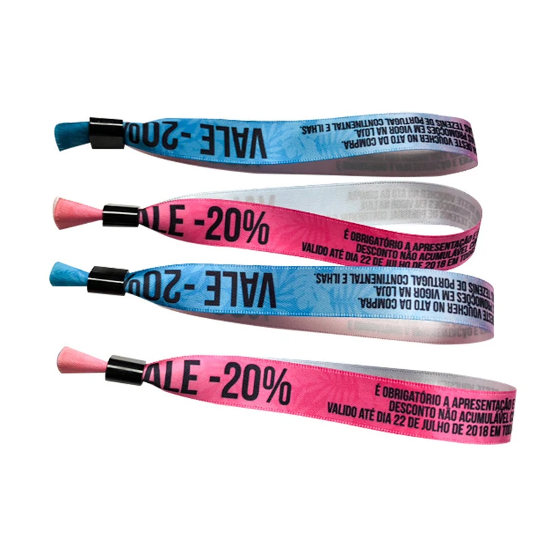 Disposable Plastic Clip Slide Locking Event Party Festival Printing Logo Hot Sell Satin Ribbon Fabric Wristband