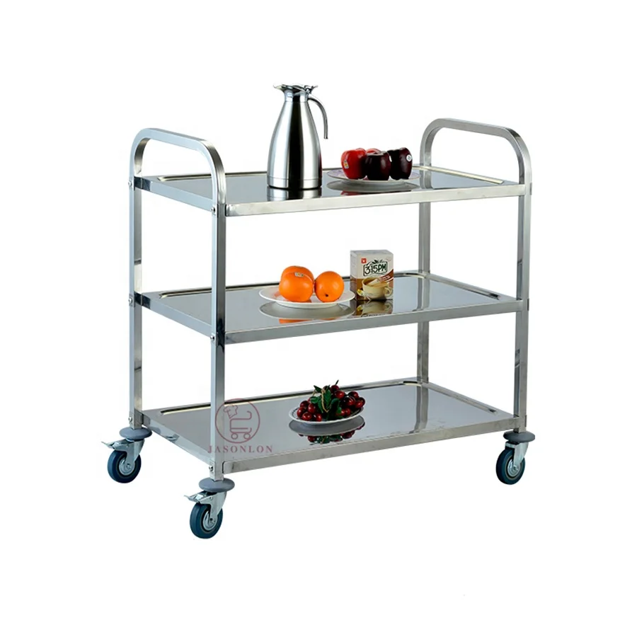 Catering Equipment Stainless Steel 3 tiers Working Table Dining Cart Hotel Kitchen Trolley with Wheels Kitchen Food Cart