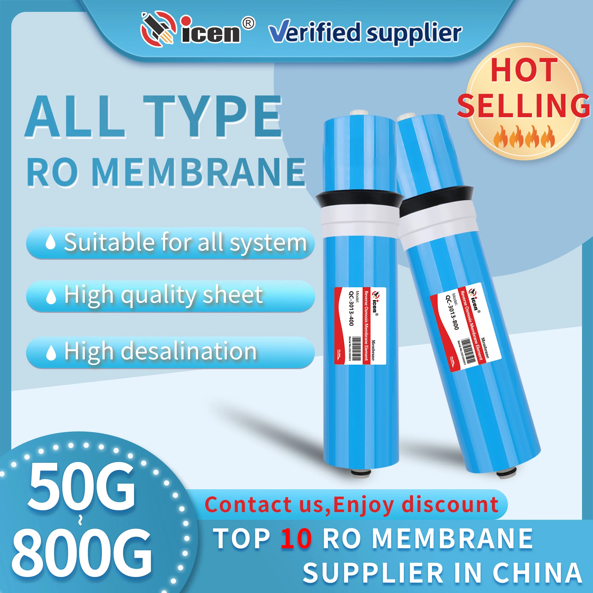 Qicen 400 GPD RO Water Filter Parts High Water Flow Reverse Osmosis Membrane