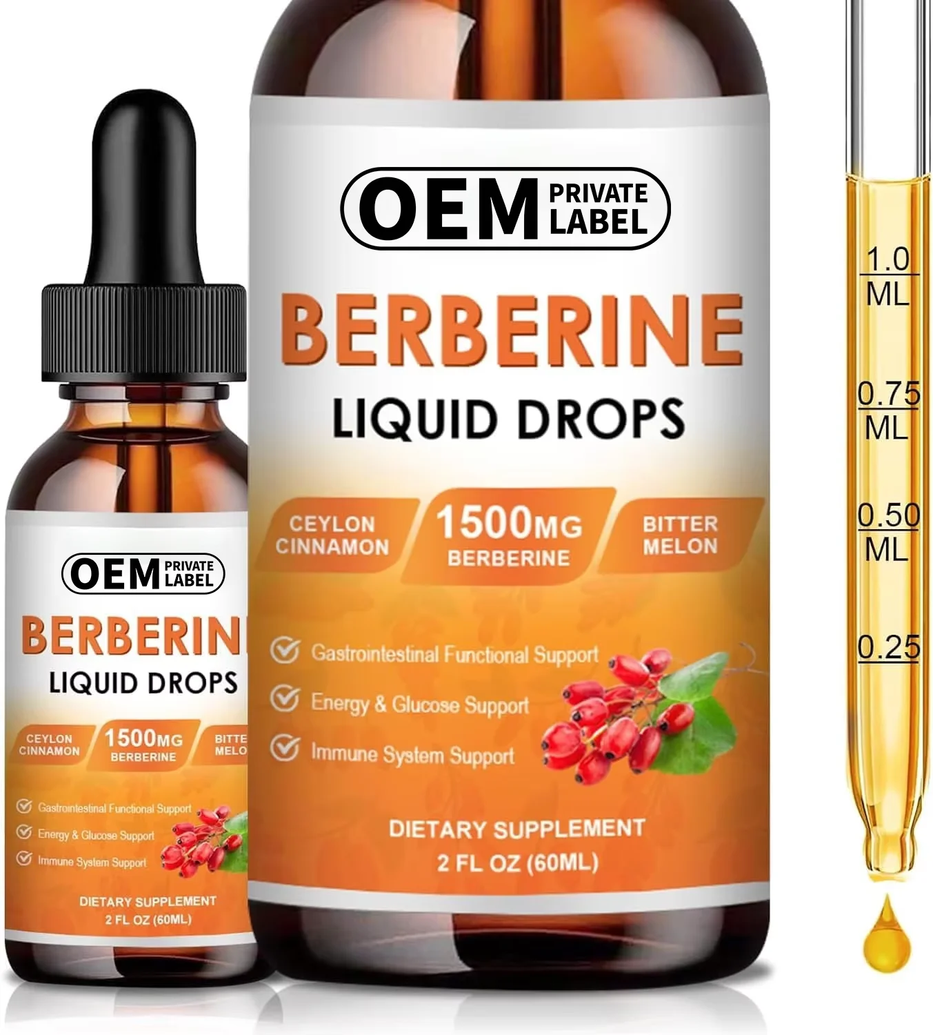 OEM Berberine Liquid Drops with Ceylon Cinnamon for Antioxidant Heart Health Berberine Liquid Drops Support Cardiovascular Care