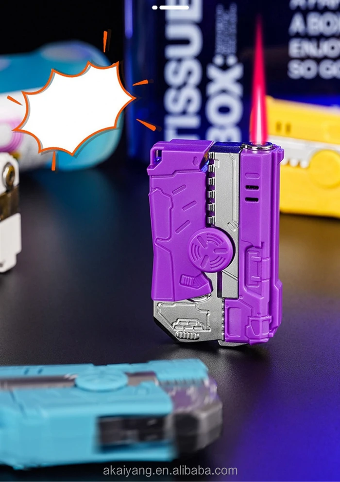 Mecha Gyro Windproof Butane Lighter Red Flame Refillable Gas Lighter for Cigarettes Wholesale Deals.jpg
