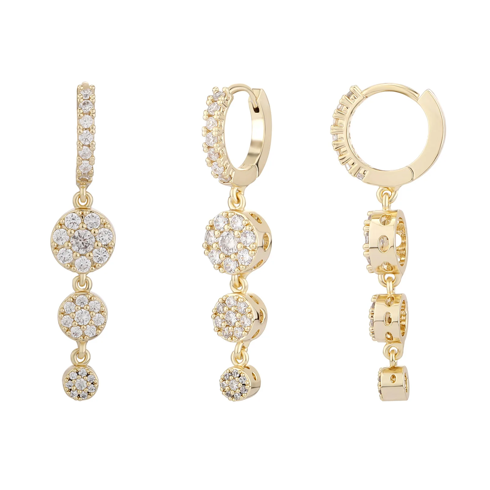 Hip Hop Diamond Drop Tassel Earrings Personalized Hiphop Brass Gold Plated Earrings For Men
