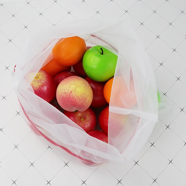Custom bulk drawstring packaging vegetables fruits reusable produce mesh bags net bag for grocery