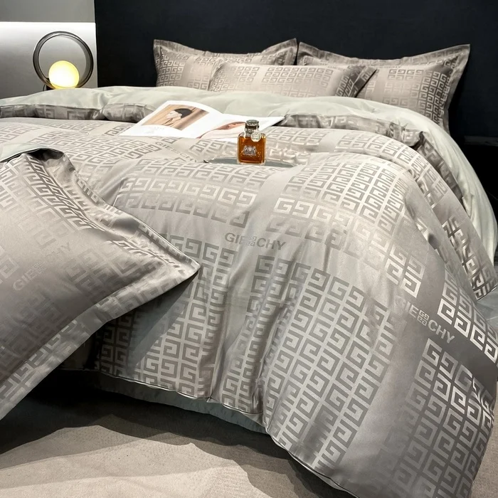 Brand Silk-like Jacquard Luxury Meander Solid Bedding Sets Modern Greek Key Beddings Duvet Cover Set Queen Size King Size 4-in-1