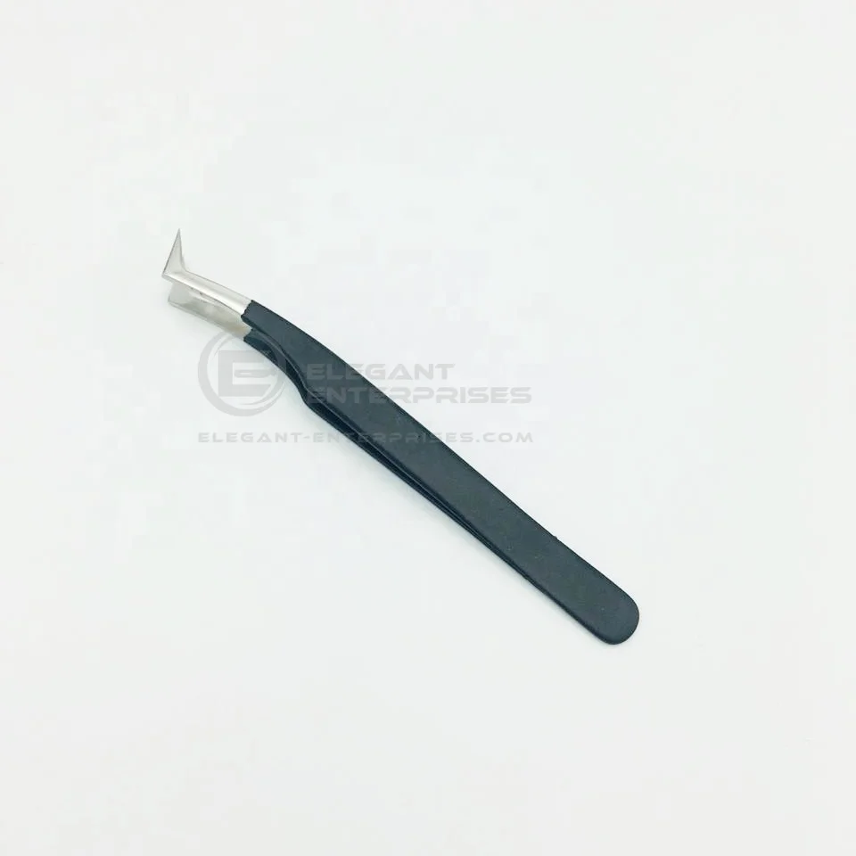
Black Powder Coated Silver Tip Russian Volume L Type Tweezers/ Stainless Steel Eyelashes Extension Tweezers custom logo 