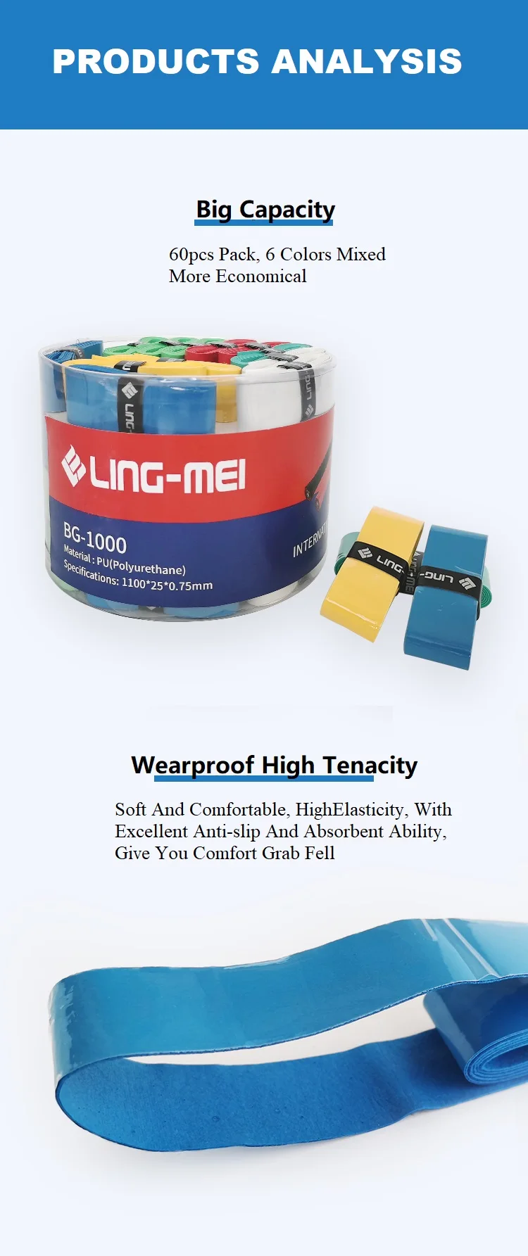 Overgrips Customized Printing Badminton / Tennis/ Squash Rackets Grips Various of Colors Ordinary Keel Overgrip