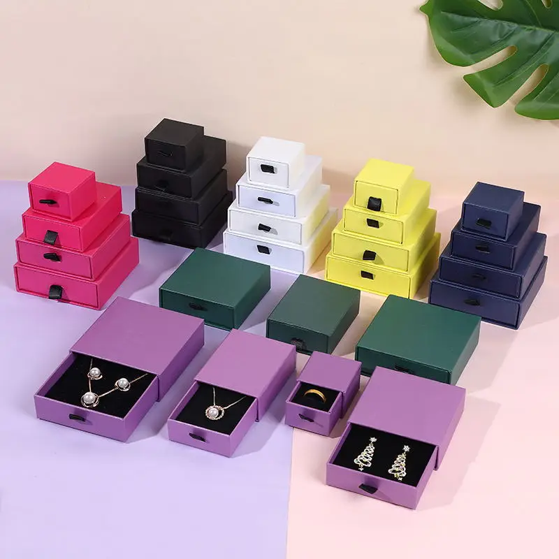 Kraft Paper Drawer Jewelry Packaging Box Greeting Card Necklace Bracelet Gift Package Case Boxes Custom With Logo