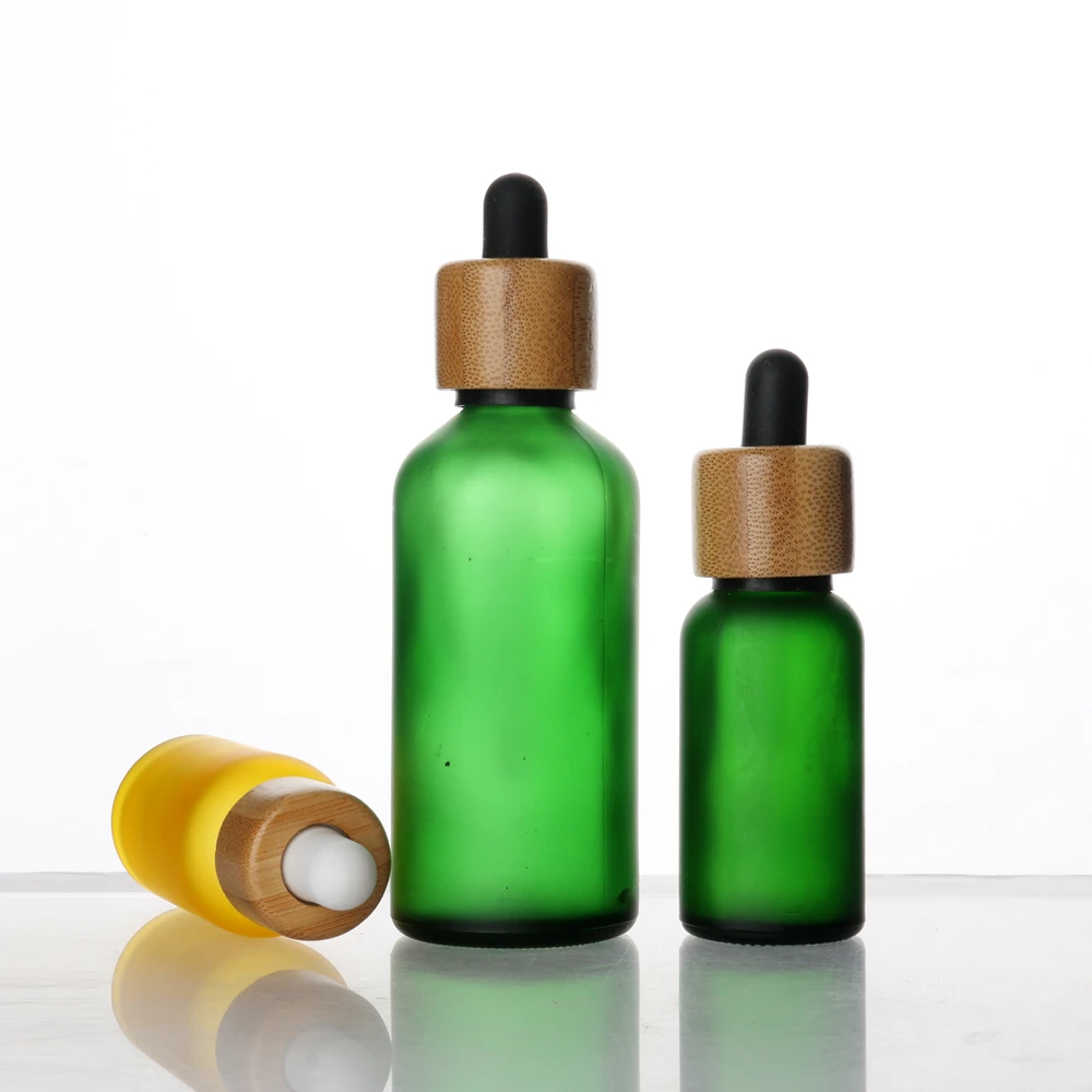 Screen Printing 1oz 2oz 30ml 60ml  matte black amber cosmetic packaging facial essence glass dropper bottle with bamboo cap