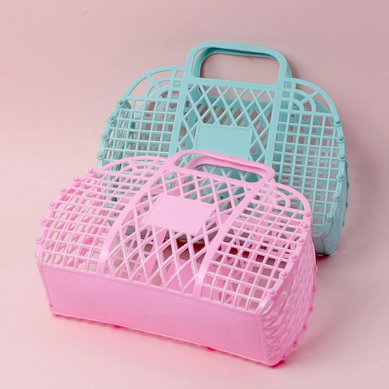 OWNSWING Bathroom Hollowed out Toiletries Bath portable Plastic bath basket Foldable mesh hand-carried basket bath basket