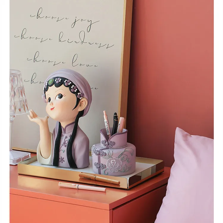 Classical Peking Opera Girl Doll Gift Resin Flower Vase Countertop Decoration