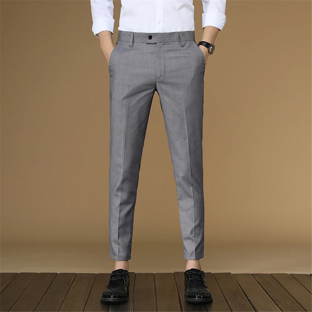 2021 Wholesale Fashion Men Plaid Slim Formal Business Grid Printing Pockets Pants Outdoor Casual Slim Trousers Long Pencil Pants