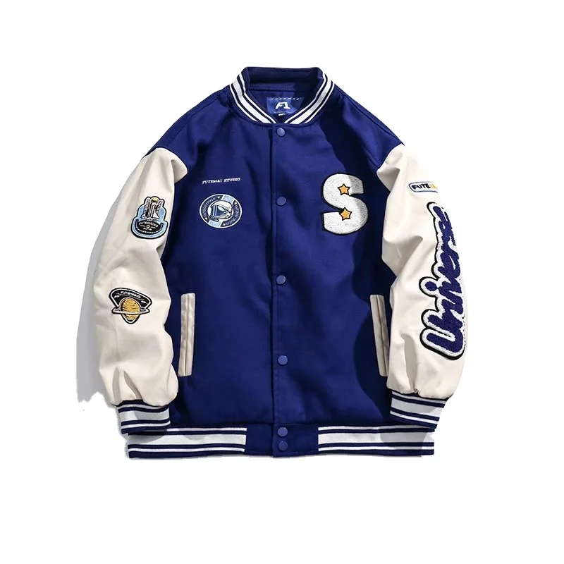 New winter cotton Basketball Jacket Men Varsity Letterman Jacket Women embroidery PU leather spell sleeve couple jacket