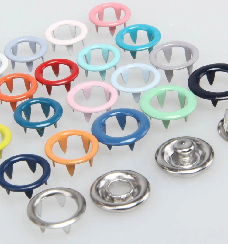 
custom 4 part 15mm silver enamel metal ring prong snap button for baby clothes 