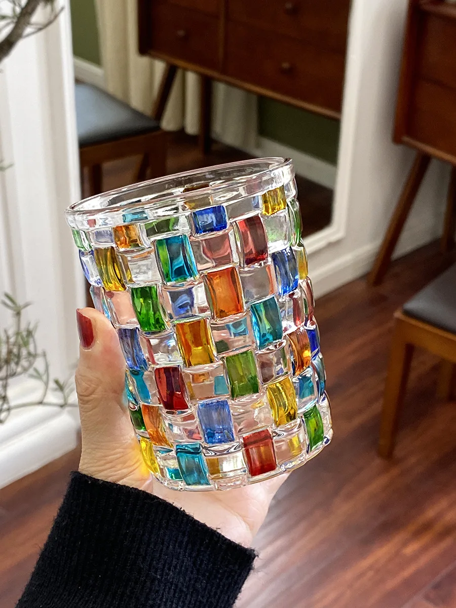 ZC Murano Italy hand painted crystal bottles colorful lines woven glacier  whiskey glass