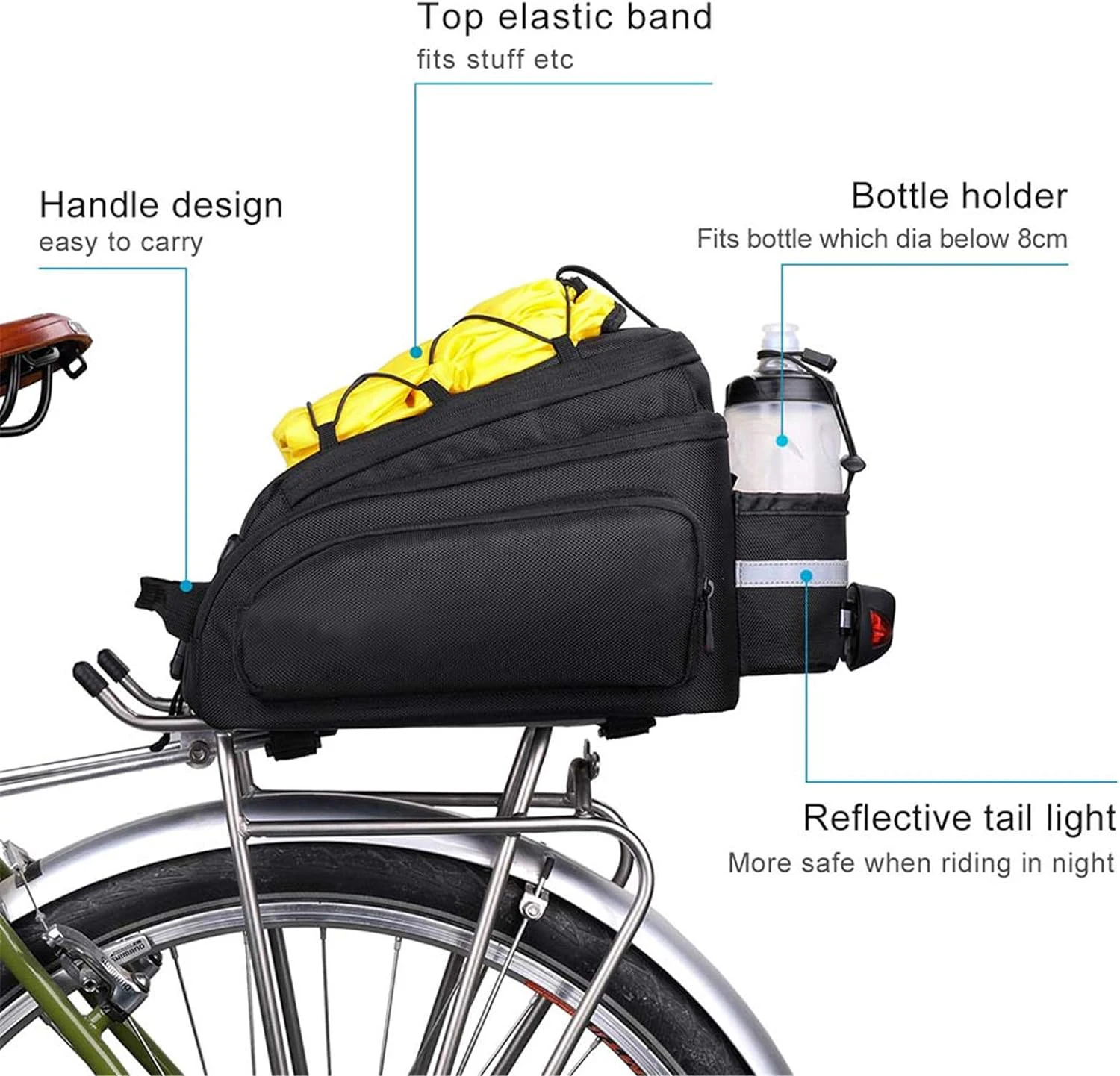 Waterproof Bike Pannier Bag Bicycle Trunk Bag 12L Bike Rear Rack Carrier Bag with Rain Cover