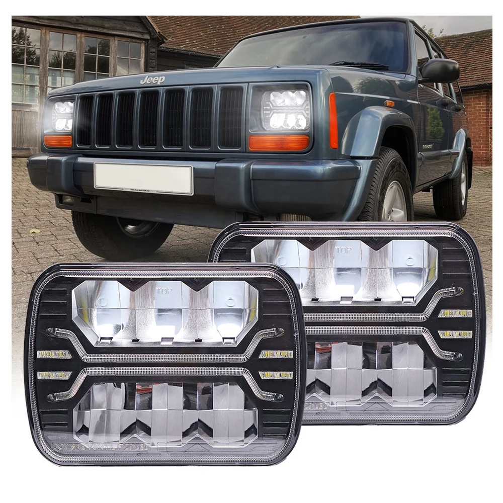 Car Accessories 5X7 7X6 80W Square Headlight Headlamps For Jeep Wrangler Yj 1986-1995 For Jeep 1984-2001 Cherokee Xj