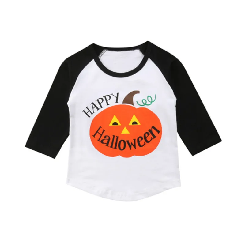 Halloween Pumpkin Prints Kids Tee Shirt Round Neck Cotton Long Sleeve T Shirt