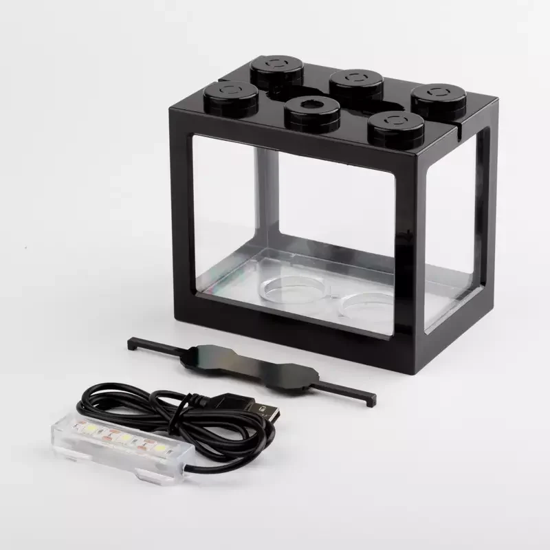 Creative Overlay Betta Fish Tank USB LED Lights Mini Fish Tanks Desktop Micro Landscape Fish Tank Aquarium