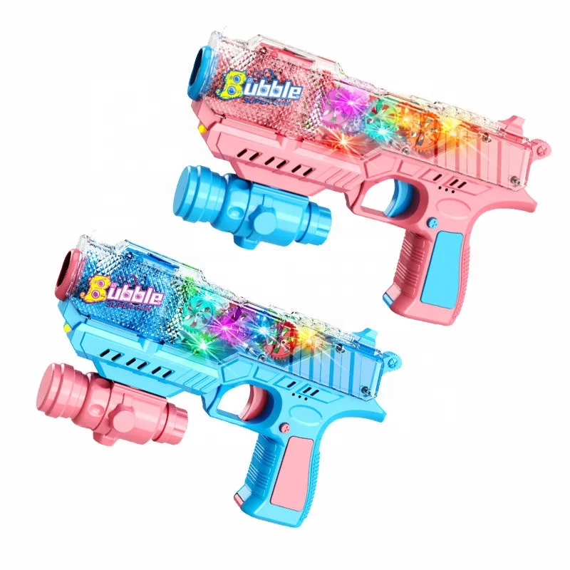 Wholesale Summer Automatic LED Light up Blower Water Bubble Soap Maker Machine Gear Flash  Light and Sound Bubble Gun toys