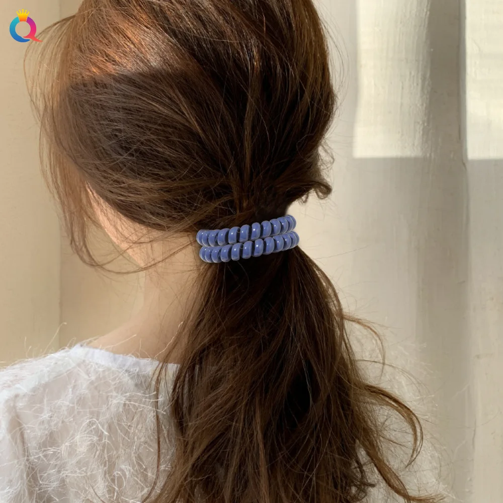 Jelly Color Telephone Wire Elastic Hair Ring Simple Girls Sweet Ponytail Holder Hair Ties Wholesale