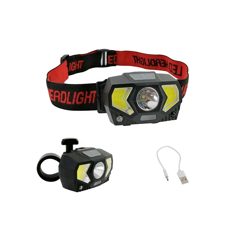 2 in 1 USB Rechargeable Headlamp Sensor COB Front Bike Bicycle Light Head Lamp LED Headlight